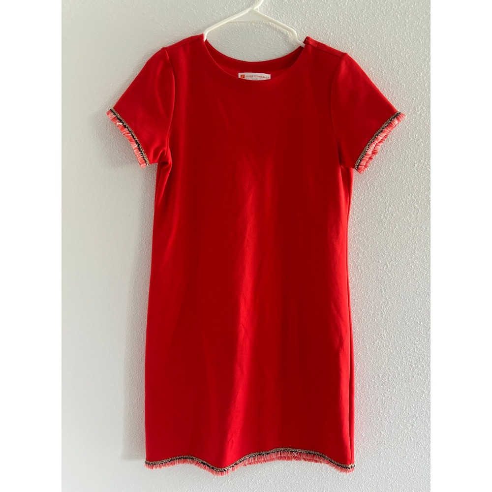 Jude Connally‎ Dress Women XS Orange Ella Fringe Stretch Office Cocktail Event